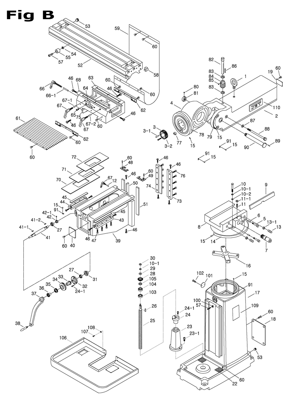 Fig-1 Diagram and Parts List for 698125  Jet Mill
