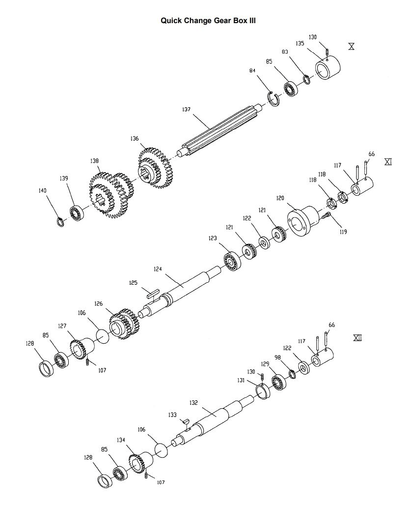 Quick Change Gear Box Iii Diagram and Parts List for 321139 ZX Jet Lathe