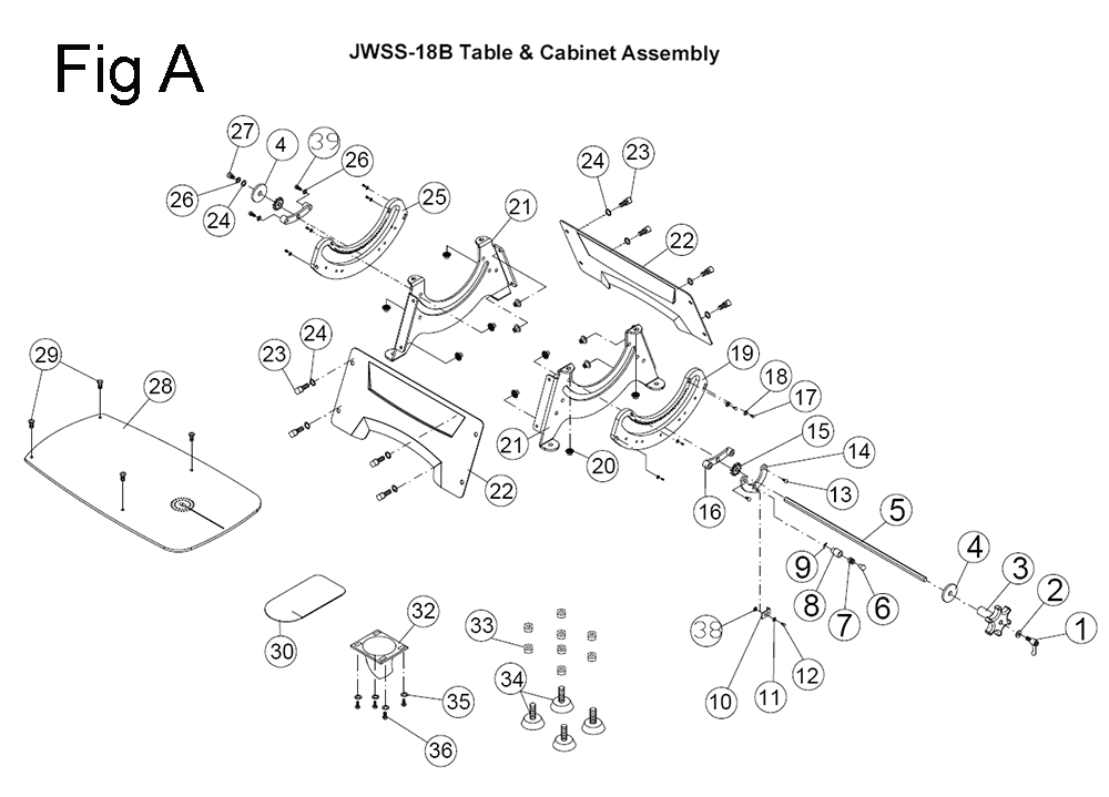Fig-1 Diagram and Parts List for 727300K  Jet Table Saw