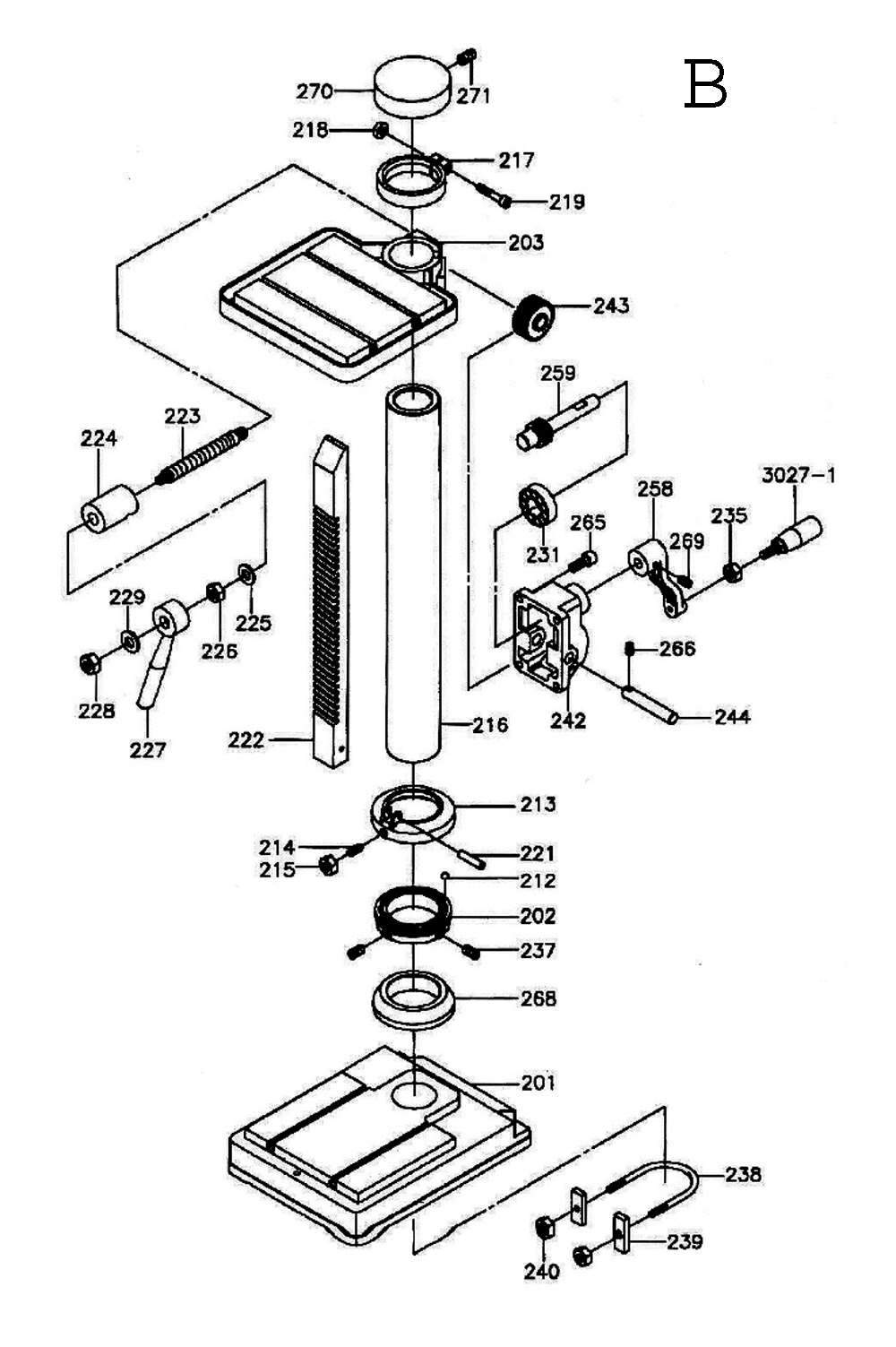 Fig-2 Diagram and Parts List for 354020  Jet Drill Press