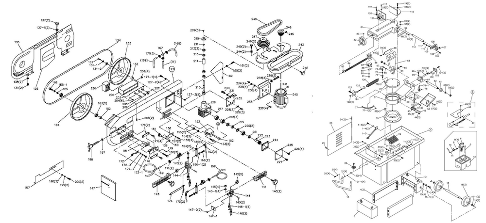 Band Saw Diagram and Parts List for HVBS-710S  Jet Band Saw