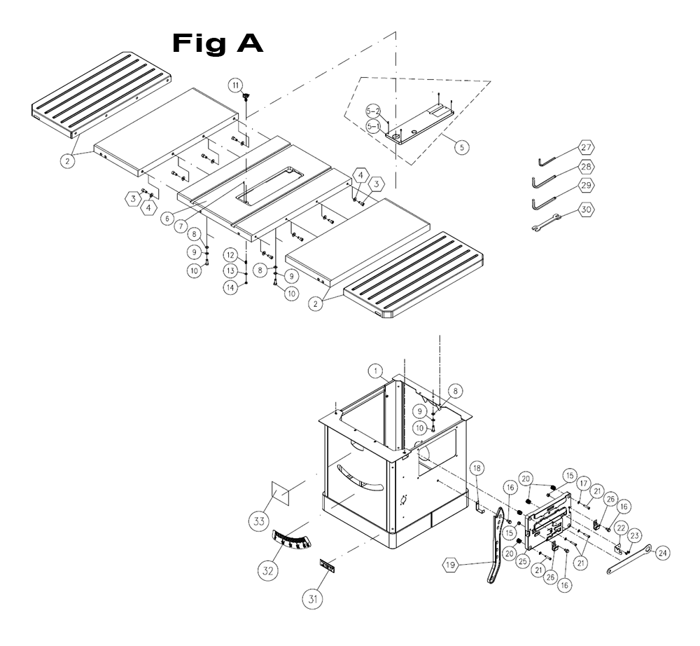 Fig-3 Diagram and Parts List for 725000K  Jet Table Saw