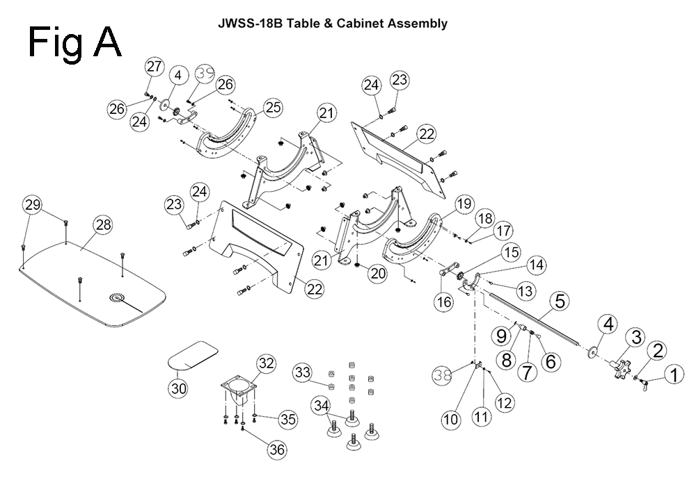 Fig-1 Diagram and Parts List for 727300B  Jet Table Saw