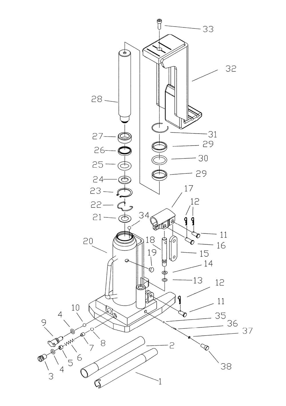 Fig-0 Diagram and Parts List for JTJ-2ST 454502 Jet Hand Truck & Dolly