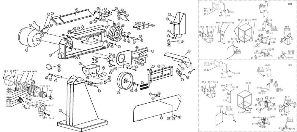 Belt Grinder Assembly Diagram and Parts List for 414615 BG379 Jet Grinder