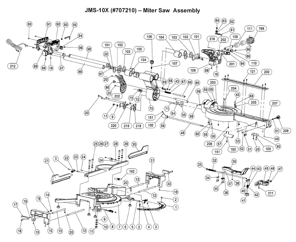 Fig-0 Diagram and Parts List for 707210  Jet Table Saw