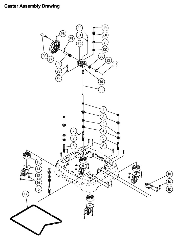Caster Assembly Diagram and Parts List for 1280101C PM2700 Jet Shaper