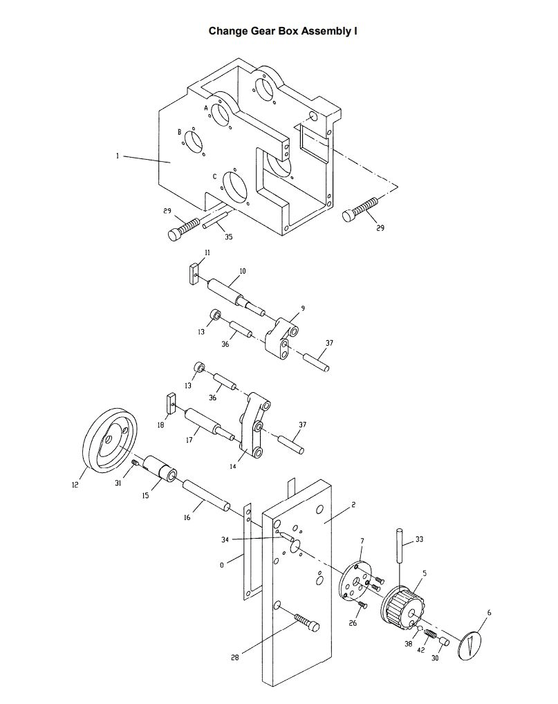 Change Gear Box Assembly I Diagram and Parts List for 321139 ZX Jet Lathe