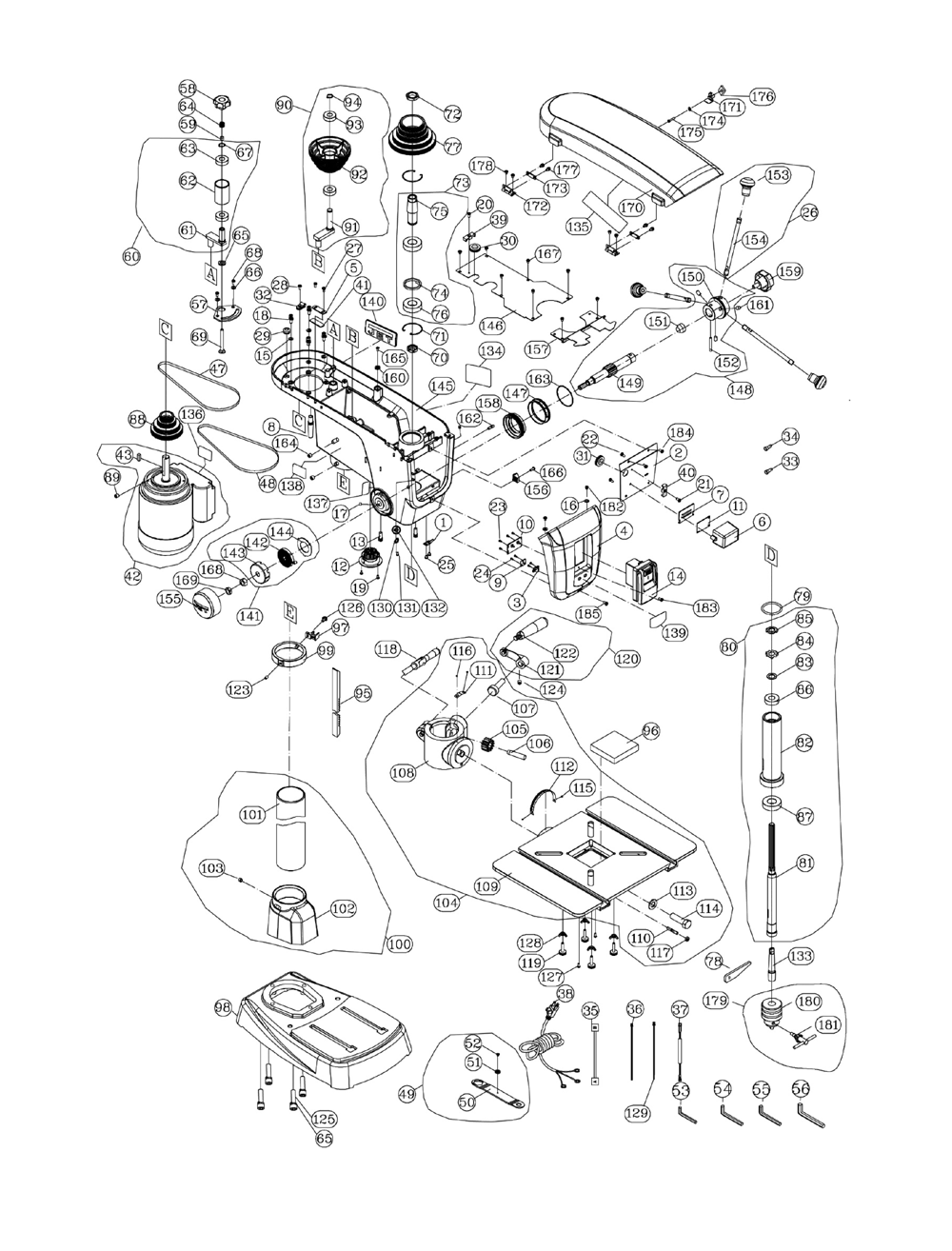 Page 1 Diagram and Parts List for JDP-15B M-716250 Jet Drill Press