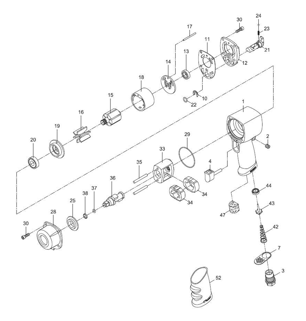 Fig-0 Diagram and Parts List for 505107  Jet Wrench