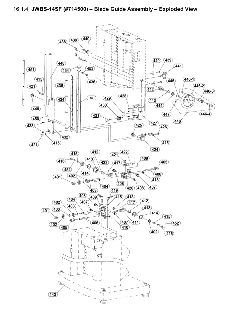Fig-3 Diagram and Parts List for JWBS-14SF 714500 Jet Table Saw