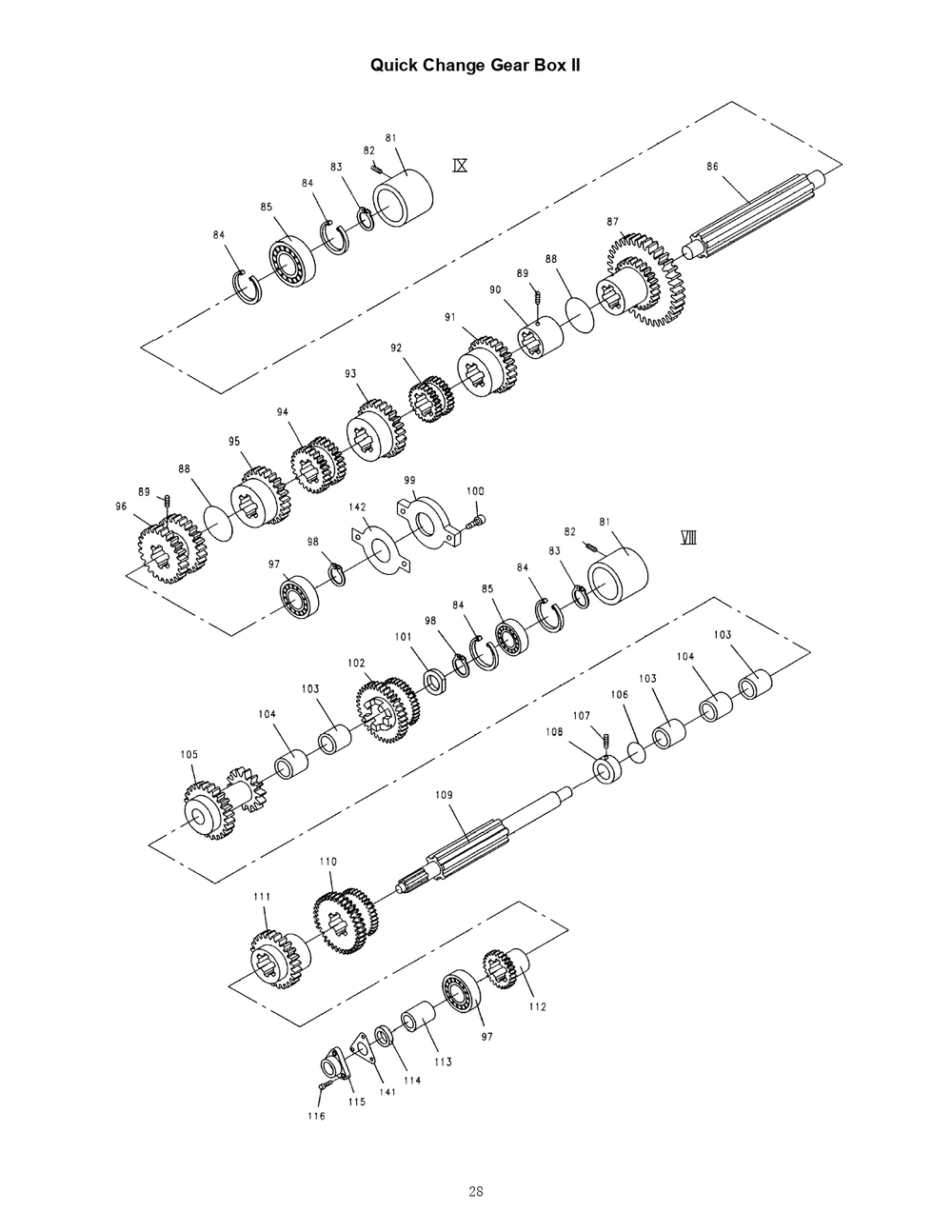Quick Change Gear Box Ii Diagram and Parts List for 321139 ZX Jet Lathe