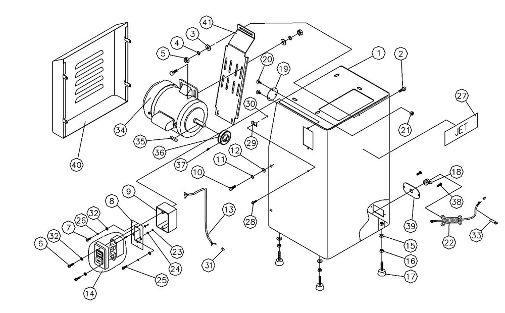 Base Assembly - Phase 1 Models Diagram and Parts List for 414603 J-4401A Jet Sander