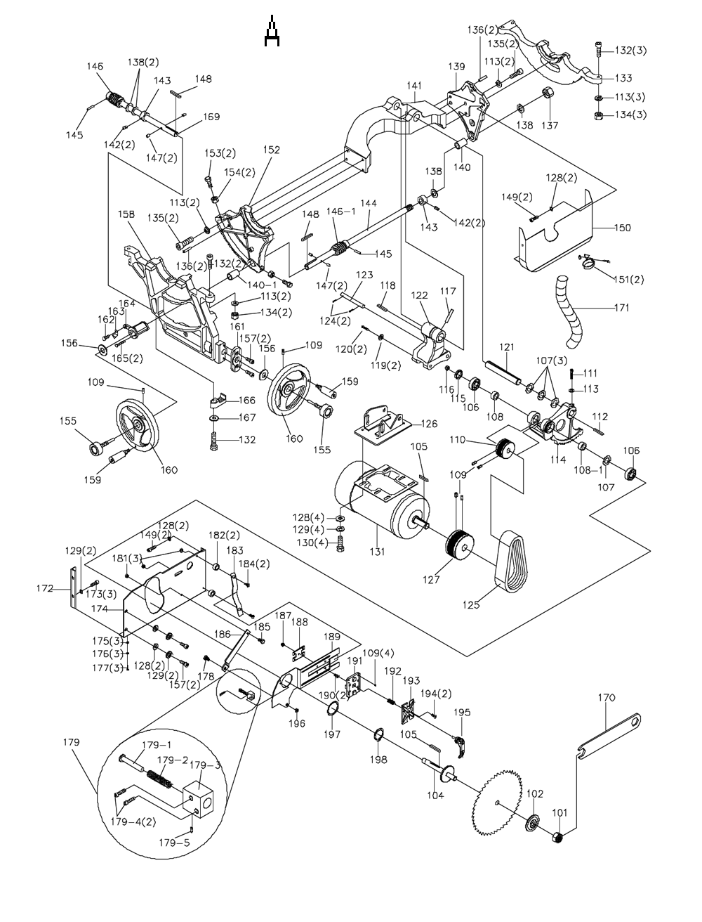 Fig-1 Diagram and Parts List for 708675PK  Jet Table Saw