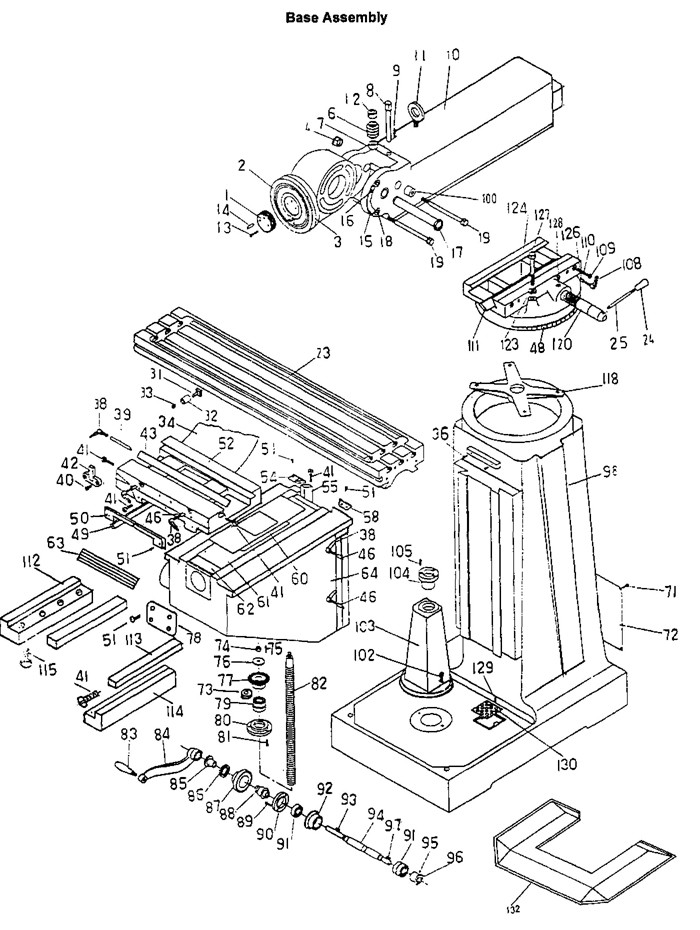 Base Assembly Diagram and Parts List for 690155 JTM-1050EVS Jet Metal Work & Weld