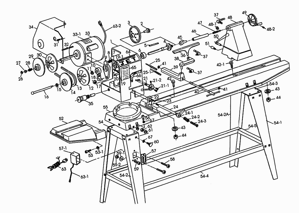 Page 1 Diagram and Parts List for 708352  Jet Lathe