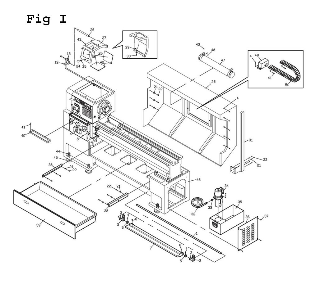 Fig-14 Diagram and Parts List for EGH-1740 892509 Jet Lathe