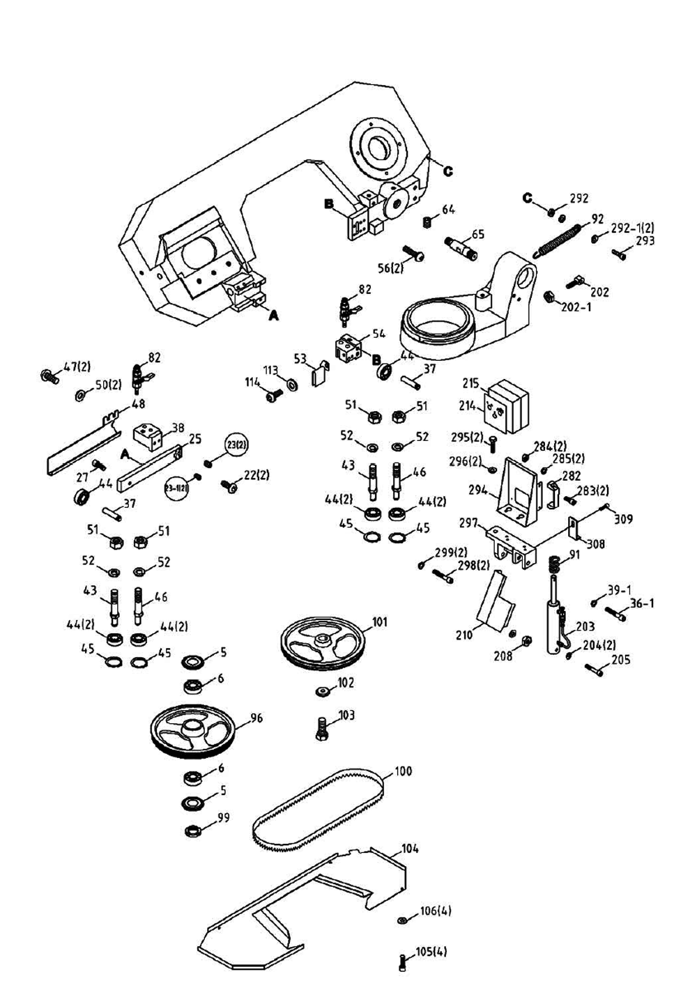Fig-1 Diagram and Parts List for 414464  Jet Table Saw