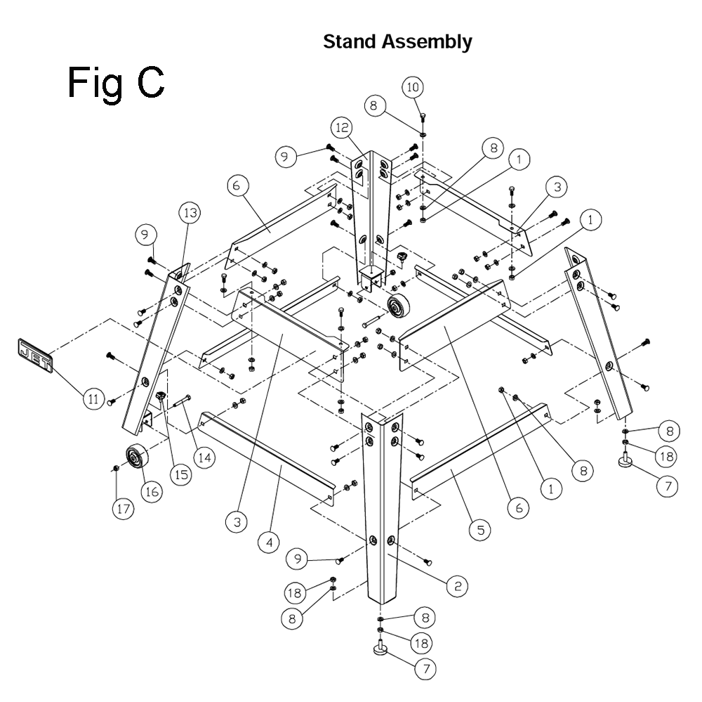 Fig-3 Diagram and Parts List for 708100  Jet Table Saw
