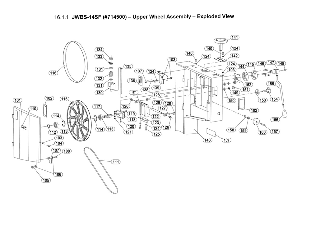 Fig-0 Diagram and Parts List for JWBS-14SF 714500 Jet Table Saw
