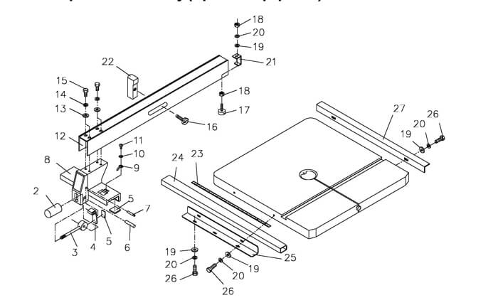 Rip Fence Assembly Diagram and Parts List for J-8203K  Jet Band Saw