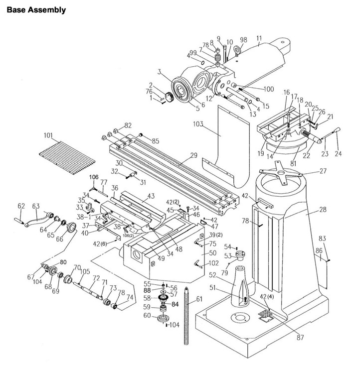 Base Assembly Diagram and Parts List for 690141 JTM-4VS Jet Metal Work & Weld