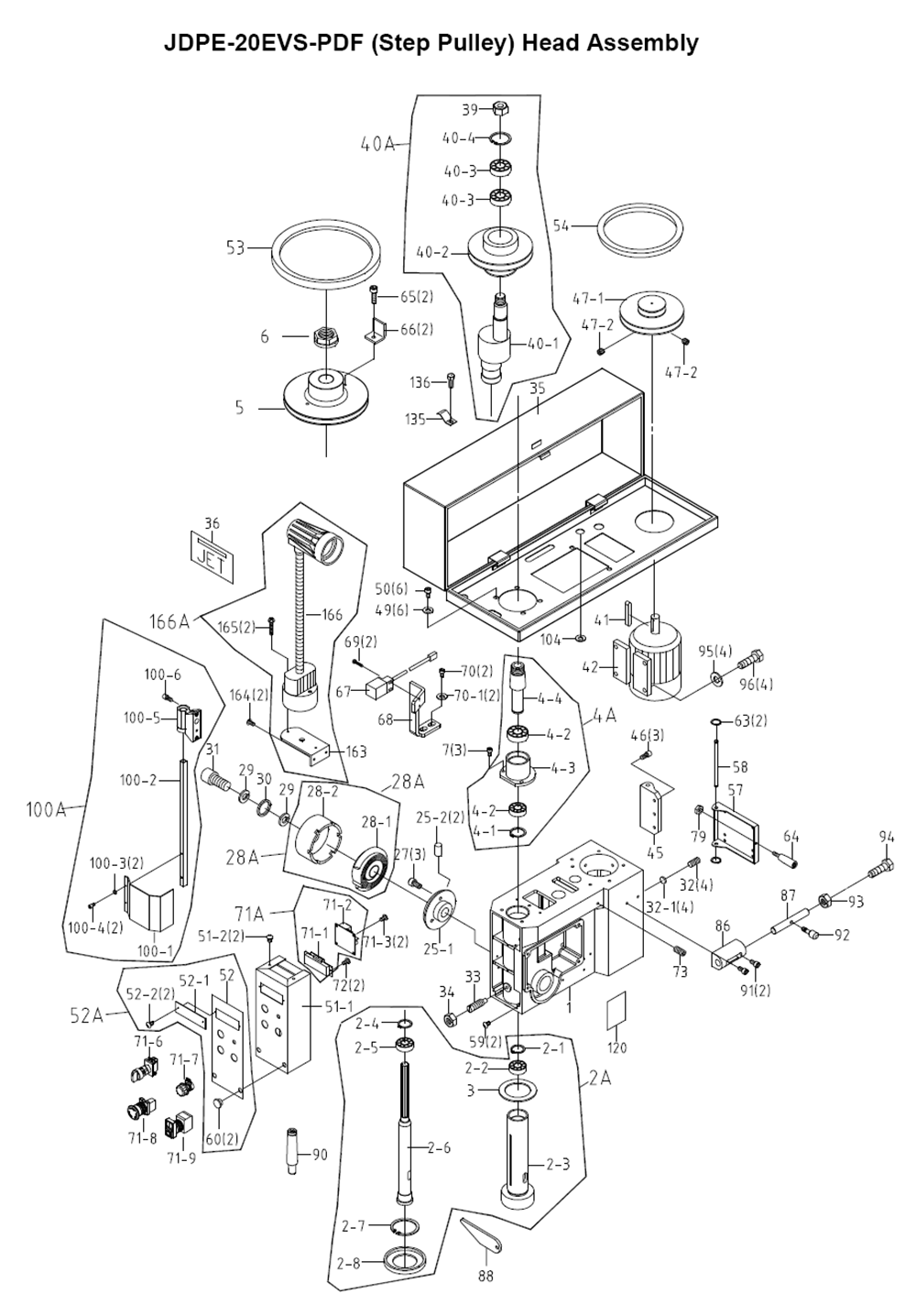 Fig-1 Diagram and Parts List for 354250  Jet Drill Press