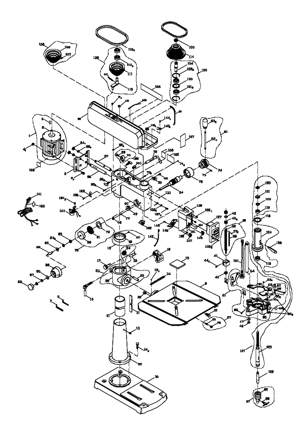 Page 1 Diagram and Parts List for 354173  Jet Drill Press