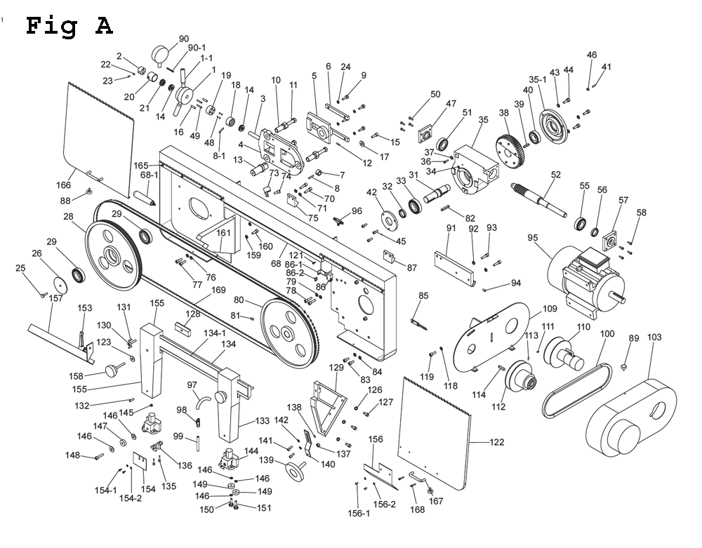 Fig-1 Diagram and Parts List for EHB-1018VM 891070 Jet Table Saw