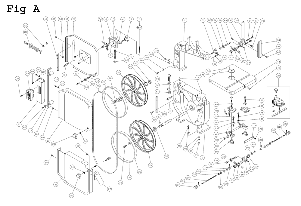 Fig-4 Diagram and Parts List for J-8201 414500 Jet Table Saw