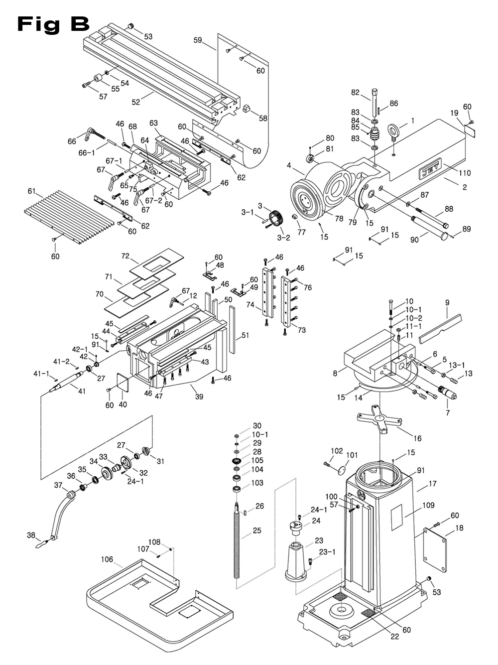 Fig-3 Diagram and Parts List for 690020  Jet Mill