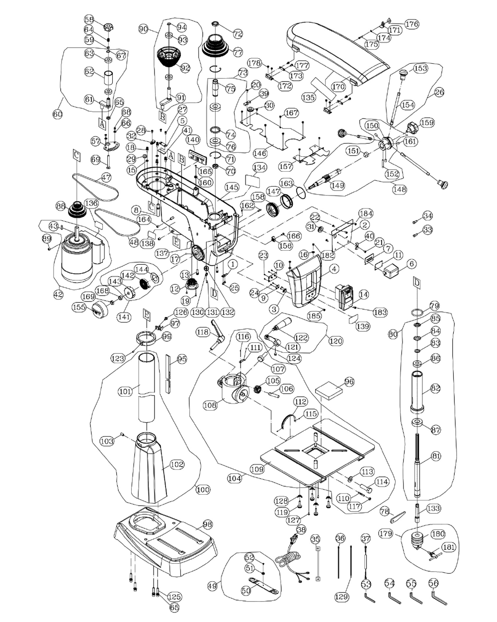 Fig-0 Diagram and Parts List for JDP-17 716300 Jet Drill Press