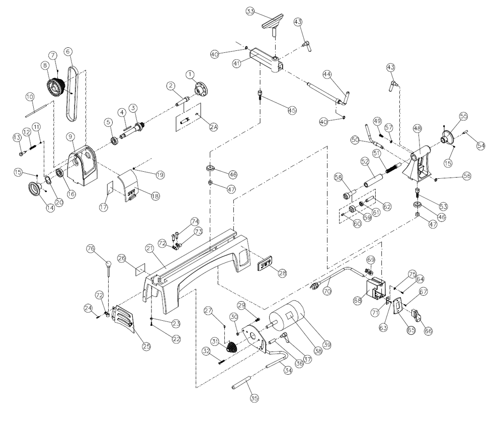 Fig-0 Diagram and Parts List for JWL-1015 719100 Jet Lathe