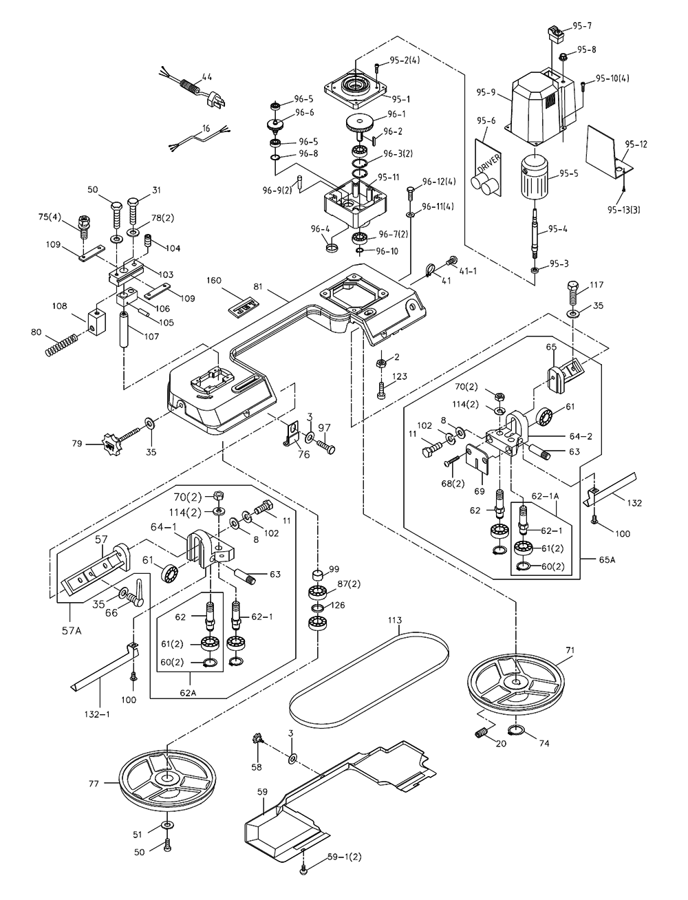 Fig-1 Diagram and Parts List for 414548  Jet Table Saw