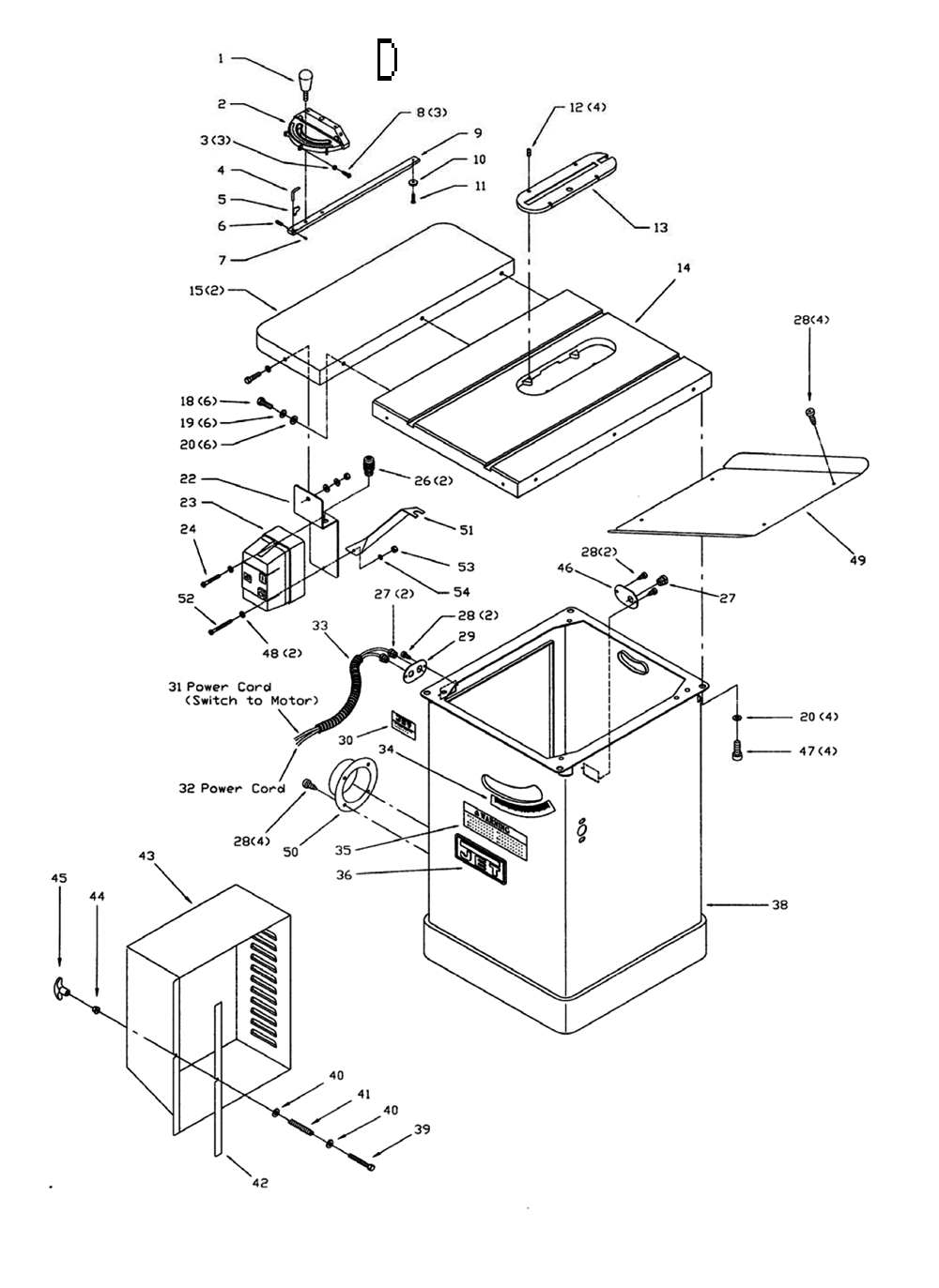 Fig-3 Diagram and Parts List for 708663PK  Jet Table Saw