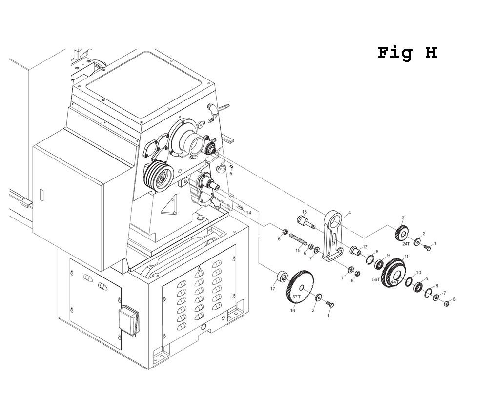 Fig-15 Diagram and Parts List for EGH-1880 892606 Jet Lathe