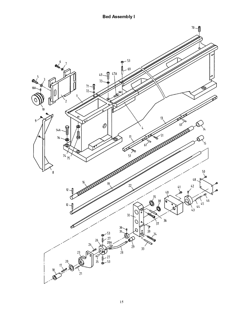 Bed Assembly I Diagram and Parts List for 321459 GH-1340W Jet Lathe