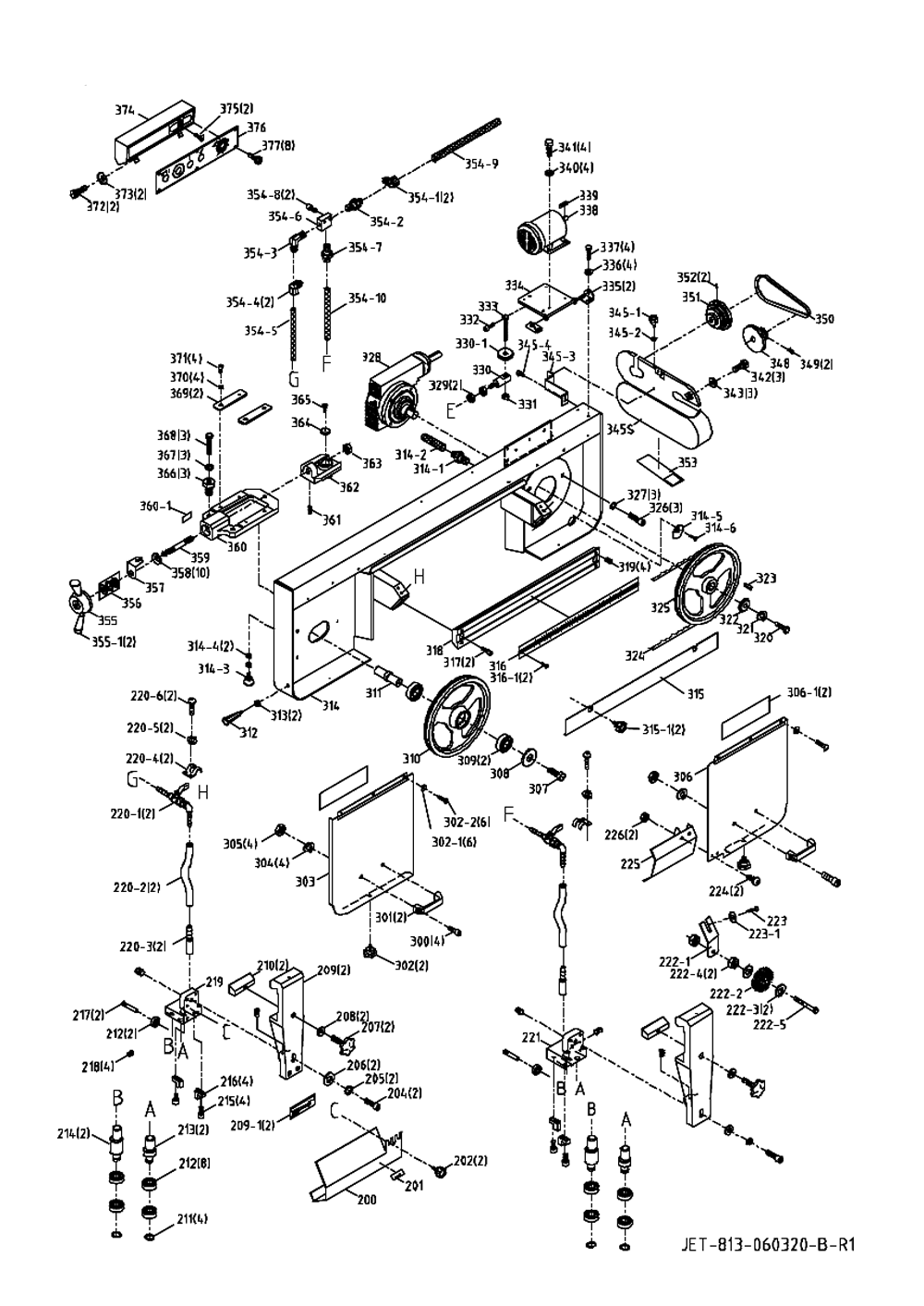 Fig-1 Diagram and Parts List for 414450  Jet Table Saw