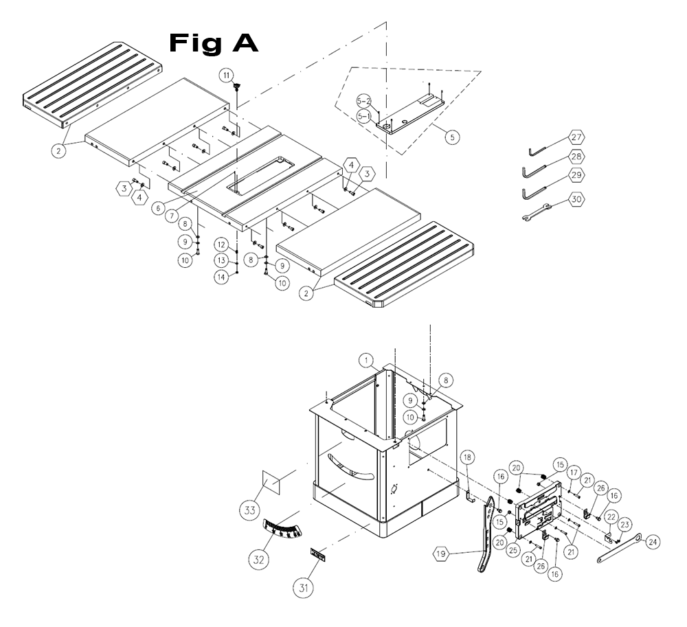 Fig-1 Diagram and Parts List for 725001K  Jet Table Saw
