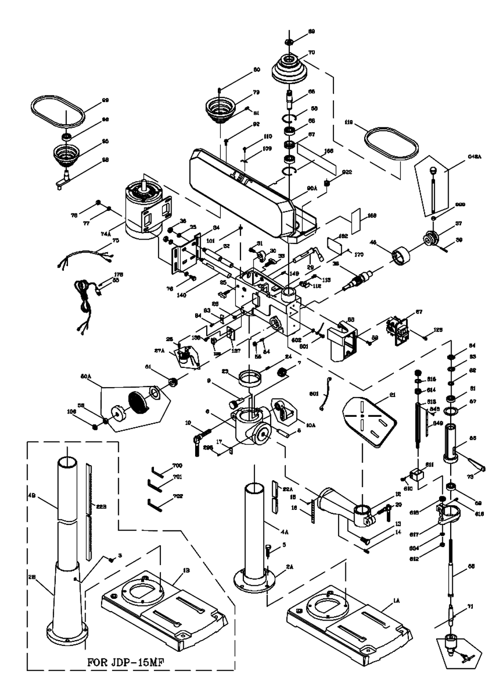 Page 1 Diagram and Parts List for 354165  Jet Drill Press