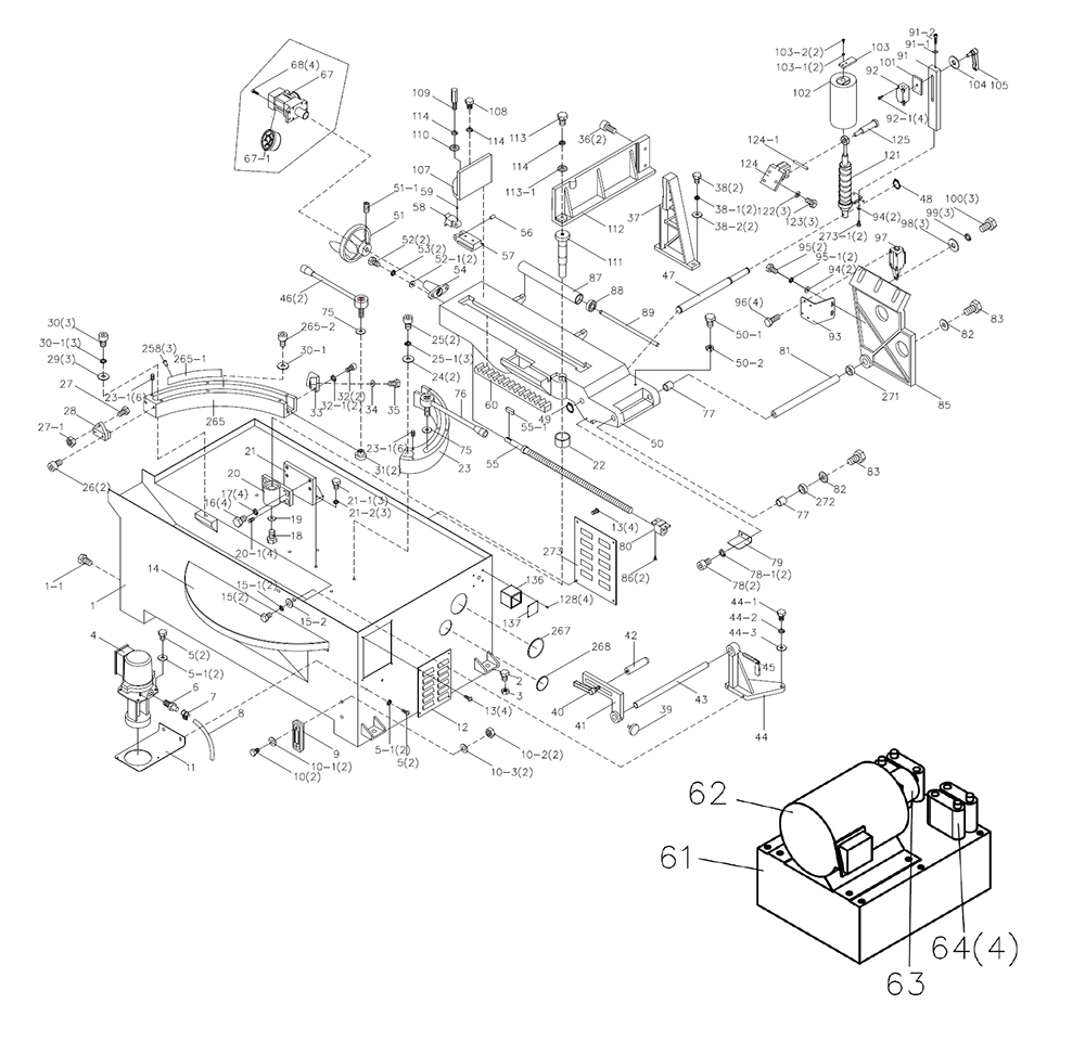 Fig-0 Diagram and Parts List for 424475  Jet Table Saw
