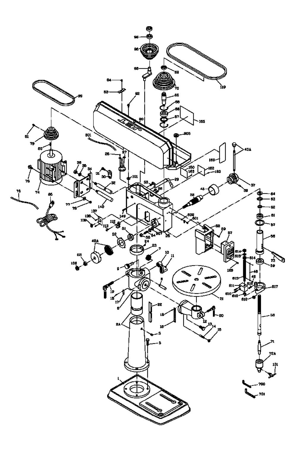 Page 1 Diagram and Parts List for 354169  Jet Drill Press