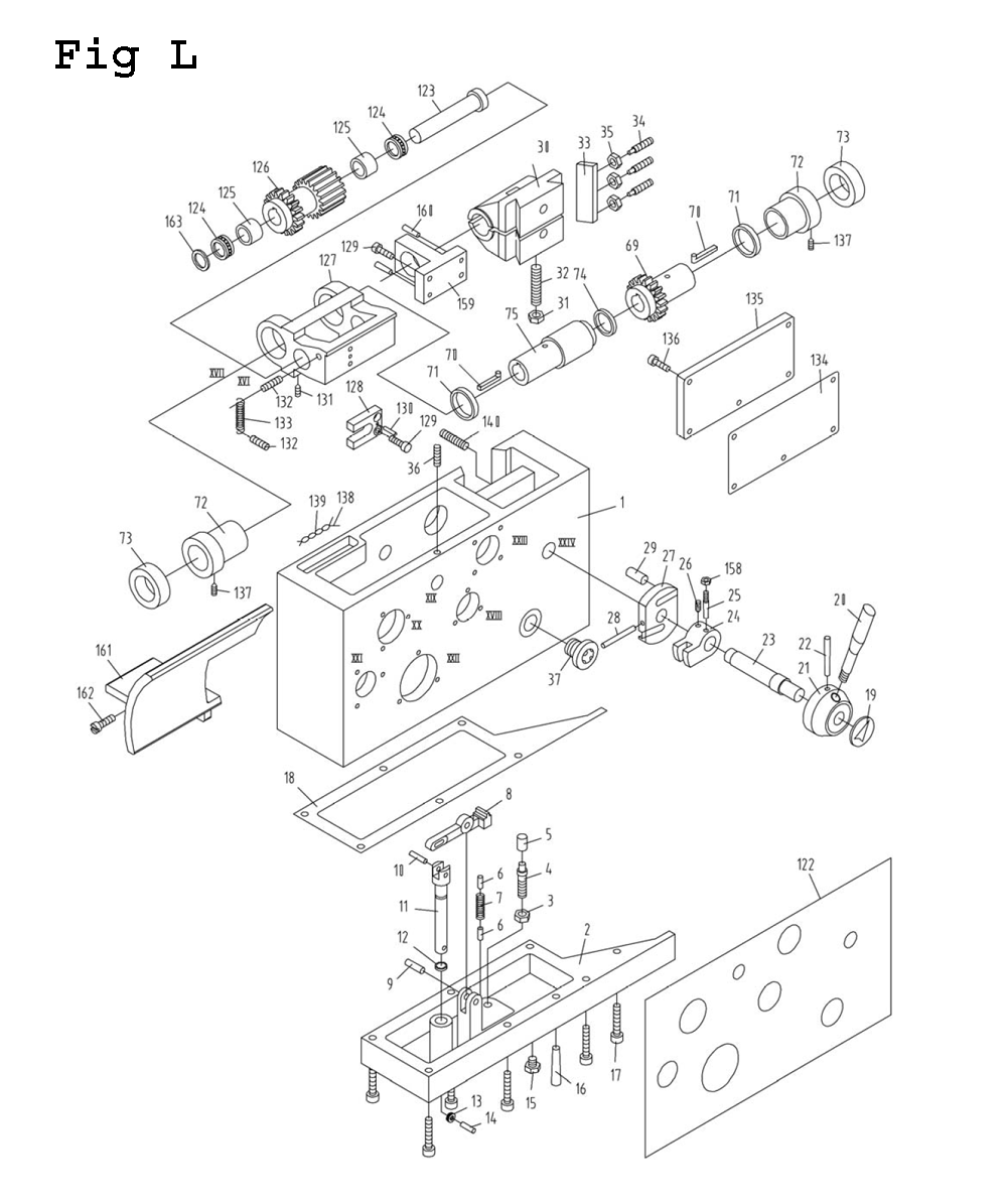 Fig-12 Diagram and Parts List for GH-1640ZX 321439 Jet Lathe