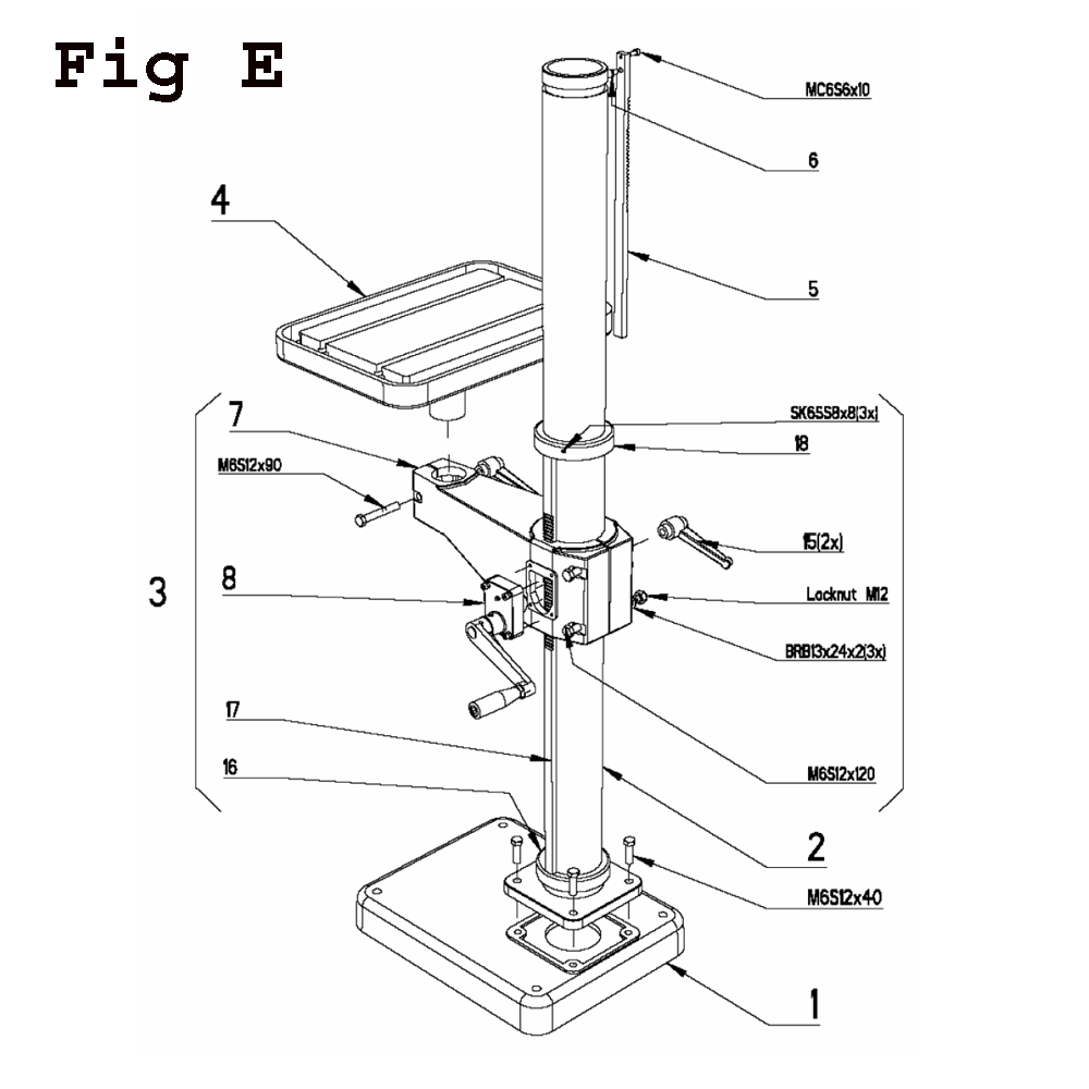 Fig-3 Diagram and Parts List for J-A2608M-PF4 354031 Jet Drill Press