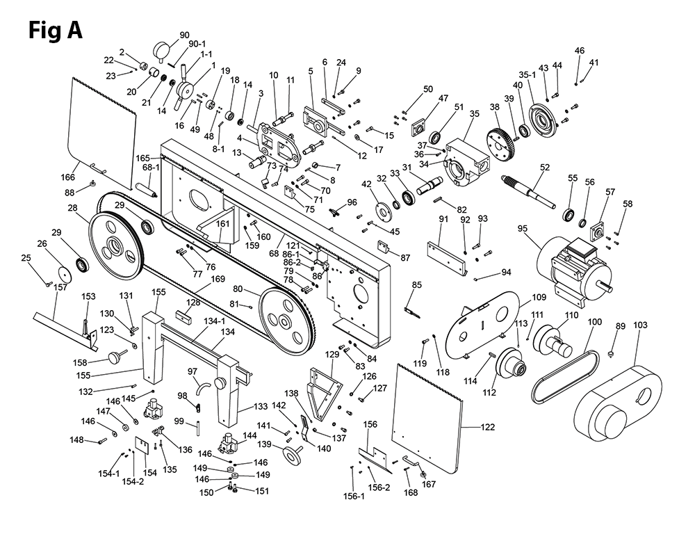 Fig-2 Diagram and Parts List for EHB-1018VMH 891080 Jet Table Saw
