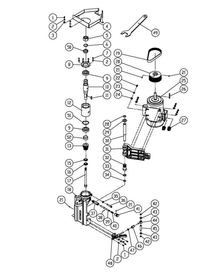 Frame And Motor Assembly Diagram and Parts List for 1280101C PM2700 Jet Shaper