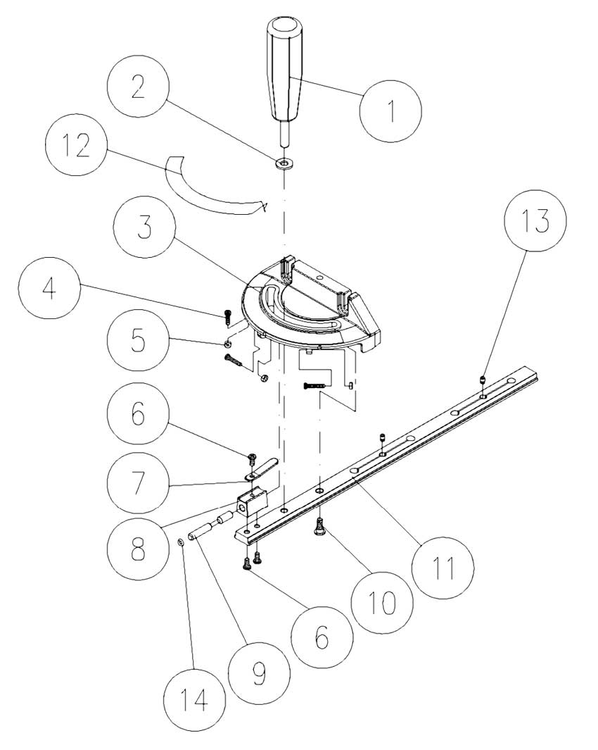 Miter Gauge Assembly Diagram and Parts List for JPS2-115  Jet Table Saw