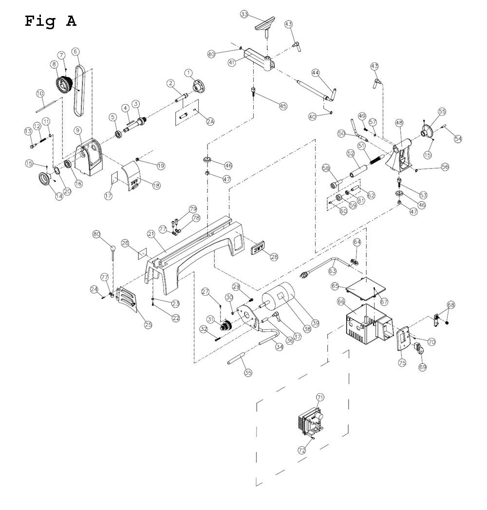 Fig-1 Diagram and Parts List for JWL-1015 719100 Jet Lathe