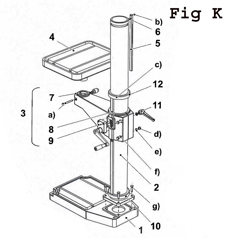 Fig-11 Diagram and Parts List for J-A3008M-PF2 354036 Jet Drill Press