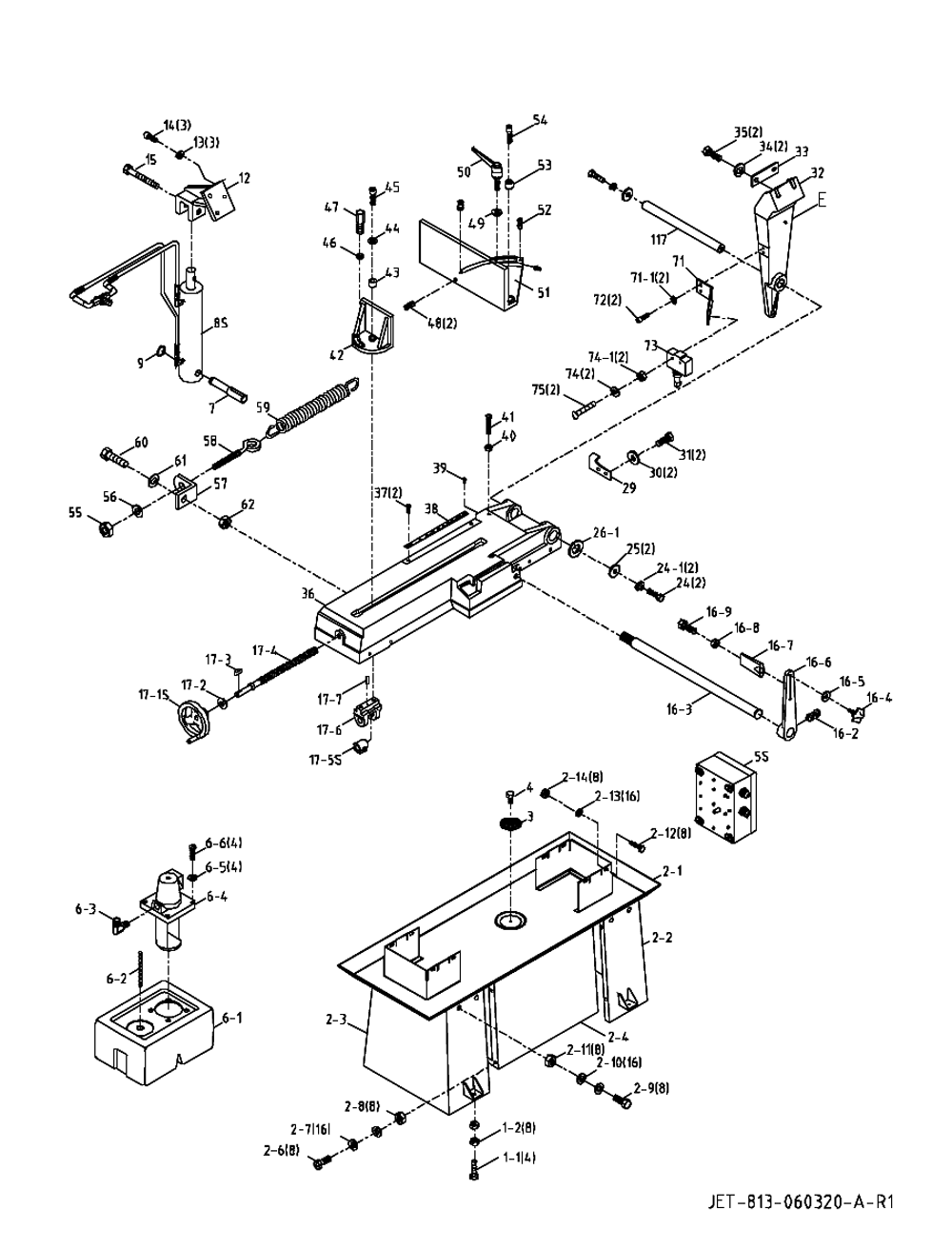 Fig-0 Diagram and Parts List for 414450  Jet Table Saw